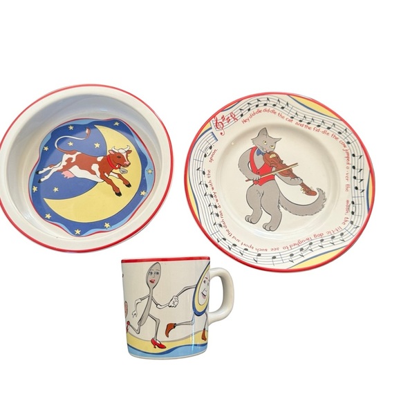 HP🎉TIFFANY & CO. Vintage “Hey Diddle Diddle”3 Piece Child Baby Feeding Set China - Picture 3 of 16